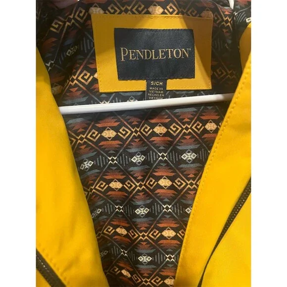 Pendleton Rain Jacket Womens S Goldenrod Yellow Hooded Waterproof Aztec - Picture 5 of 6